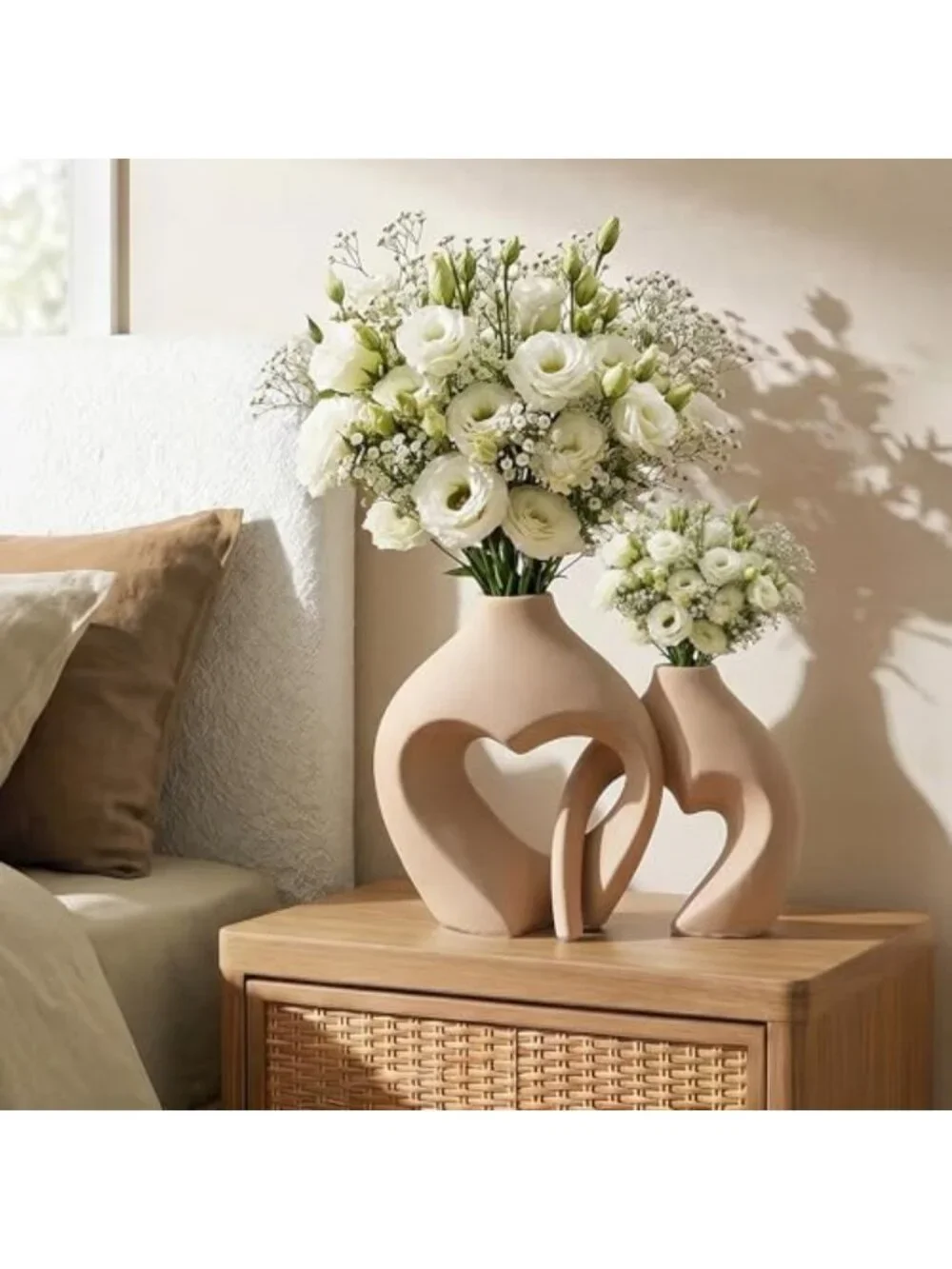Heart Shaped Ceramic Flower Vases Set of 2 | Elegant Home Decor Accent